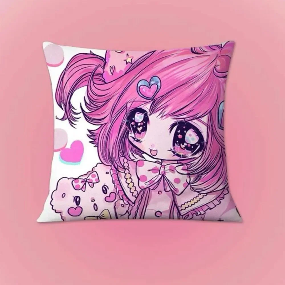 Anime 2K Animecore Girl with Pink Hair Pillow Cover